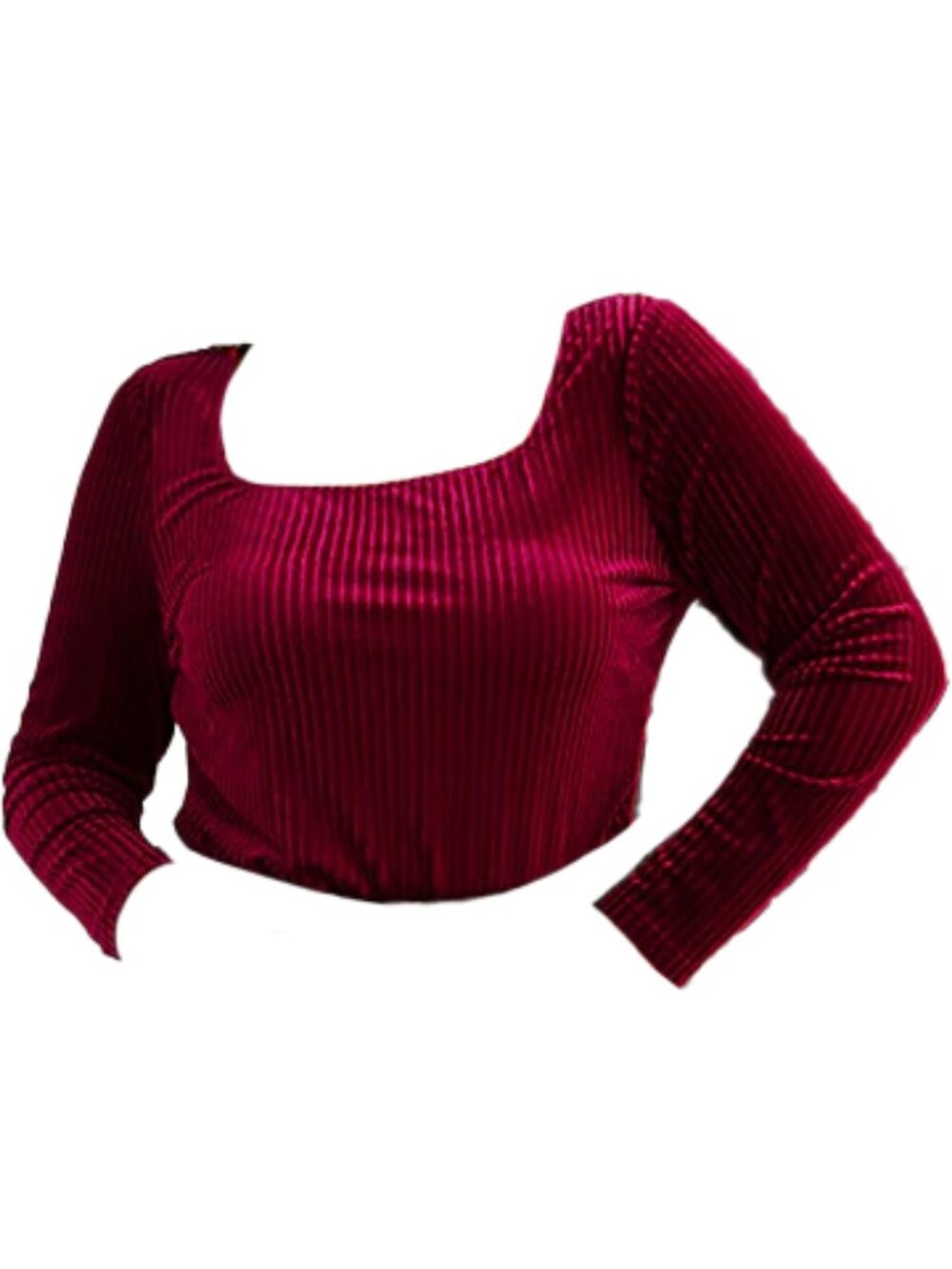 Ribbed Velvet Square Neck Long Sleeve Top